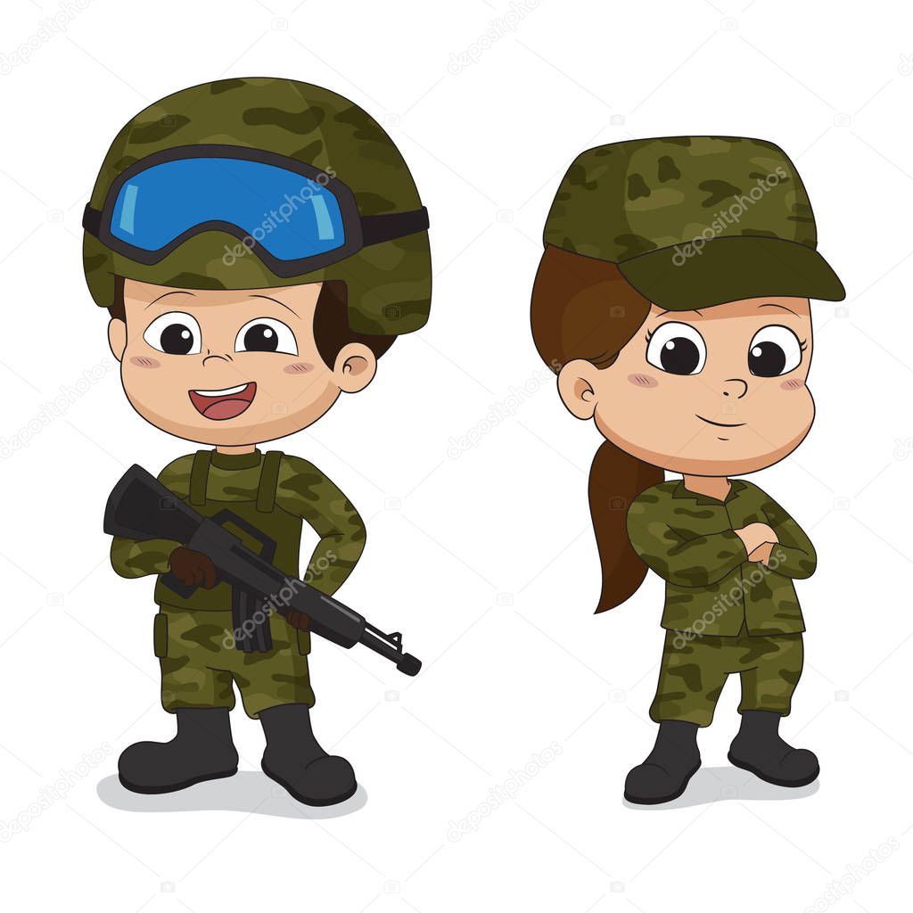 Set of soldiers.Cartoon character design isolated on white backg