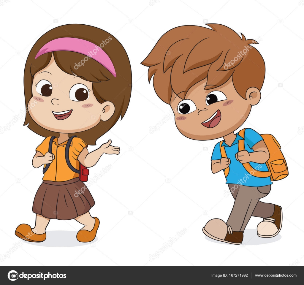 2 students hold them hands walking to school together. children back to  school. Vector illustration Stock Vector Image & Art - Alamy