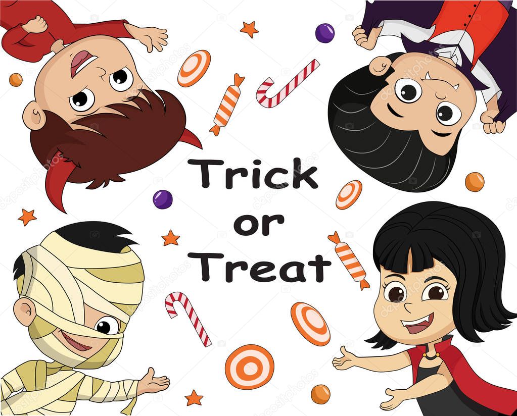 Trick or treat.Halloween poster background card.Vector and illus