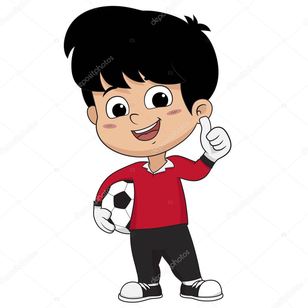 Goalkeeper kid standing with thumb up.