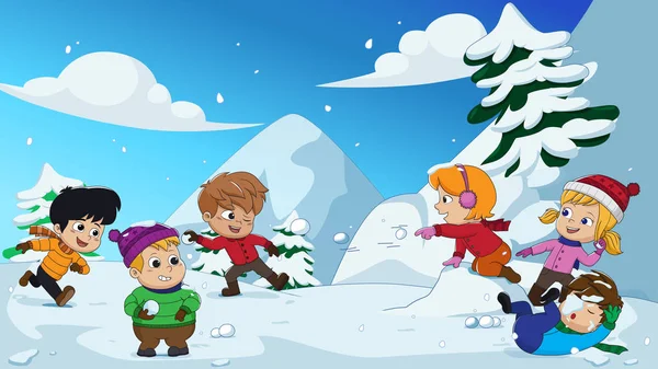 冬には、子供たちが雪の非常に joyfully.vector、イリノイで遊ぶ — ストックベクタ