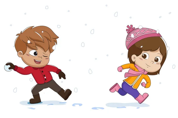 孩子在玩雪与 friends.vector 和插图. — 图库矢量图片