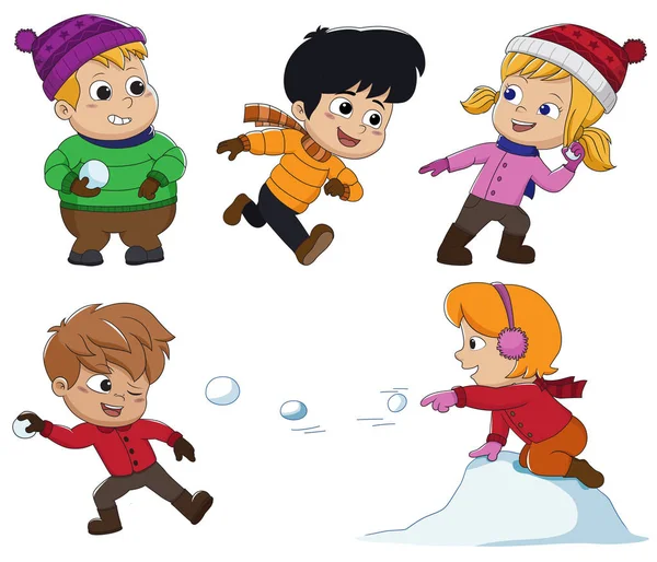 冬天, 孩子们在雪地里玩得很开心. 矢量和 il — 图库矢量图片