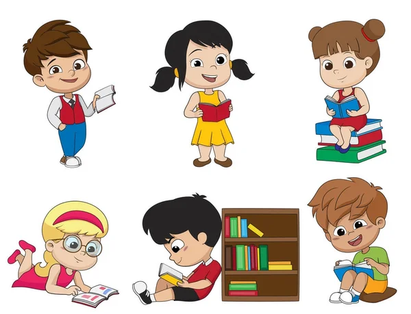 Bir book.vector ve illüstrasyon okuma çocuk kümesi.