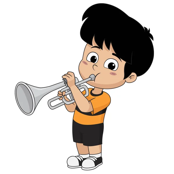Niño tocando trompeta.vector e ilustración . — Archivo Imágenes Vectoriales