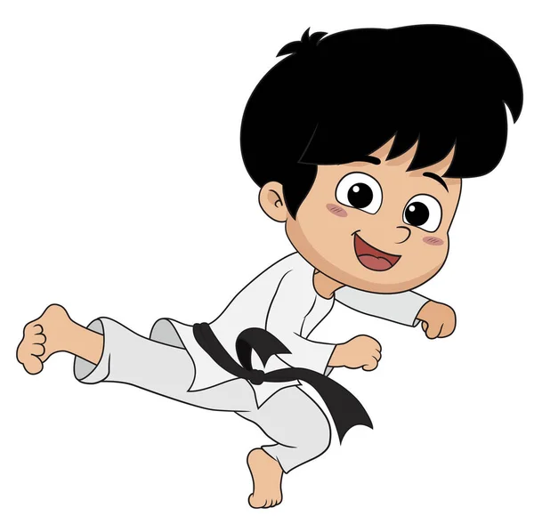 Niño jugando taekwondo . — Vector de stock
