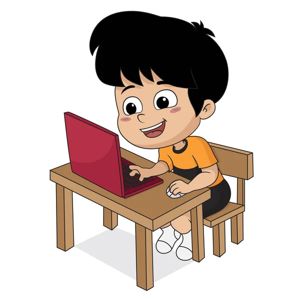 Kid playing computer.vector and illustration. — Stock Vector