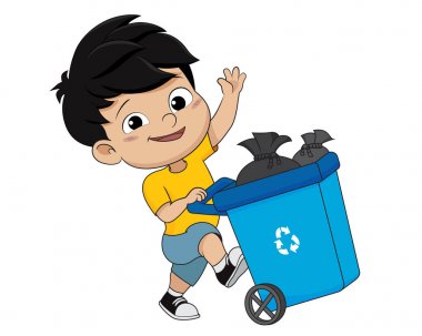 Çocuk çöp ve plastik atık recycling.vector için toplama ve