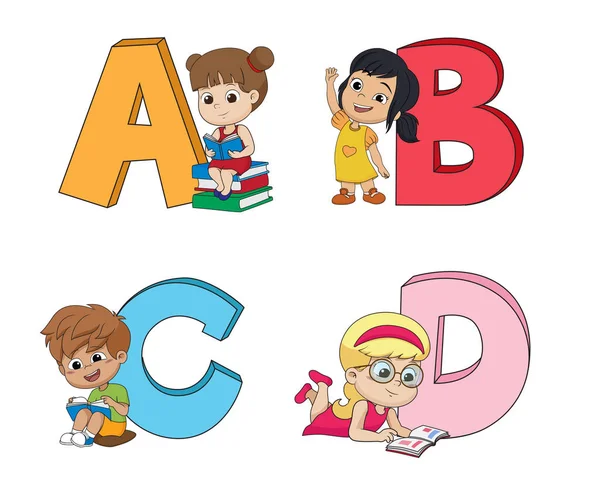 Los niños aprenden el alfabeto inglés.Vector e ilustración . — Vector de stock