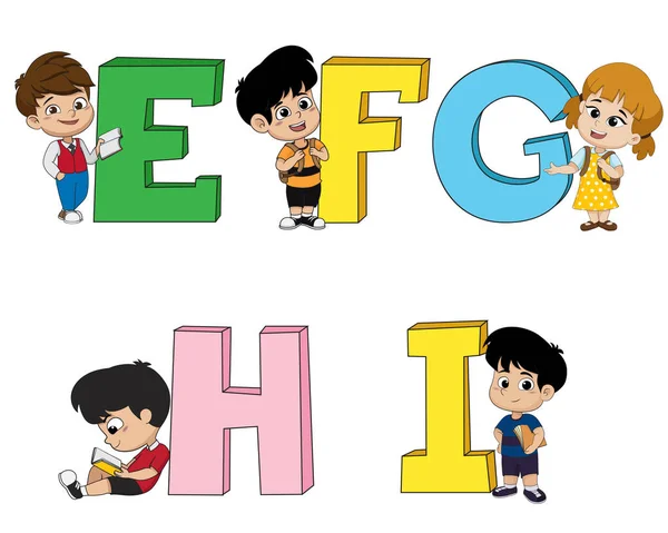 Los niños aprenden el alfabeto inglés.Vector e ilustración . — Vector de stock