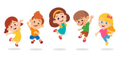 Havada zıplayan bir grup çocuk..