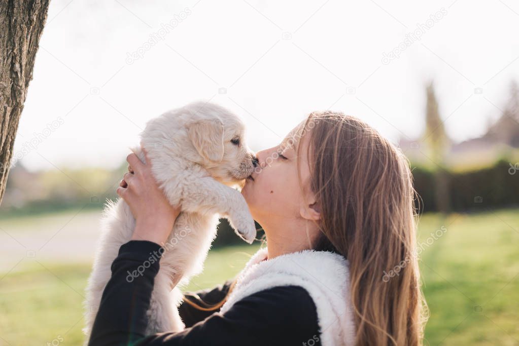 cute little girl with puppy