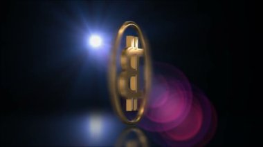 Bitcoin siyah arka plan üzerine, 3d animasyon döngü sorunsuz döndürme