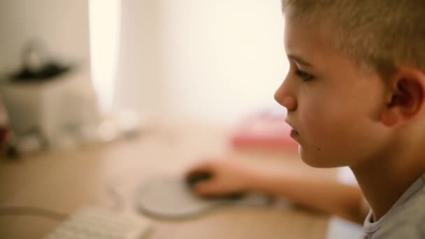Young Blonde Boy Playing Video Games Computer — Stock Video