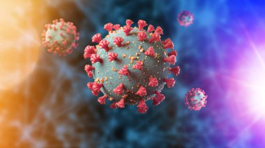3D, eskiden 2019-nCoV olarak bilinen solunum sendromu virüsü Coronavirus 2 COVID-19 'un (SARS-CoV-2) görüntüsü