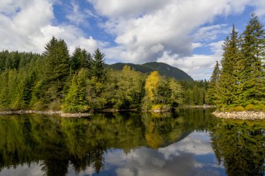 Sonbahar Lake forest bulutlar yansıması