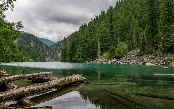 Hermosa Montaña Lindeman Lago Con Árboles Caídos Bosque Verde Cielo — Foto de Stock
