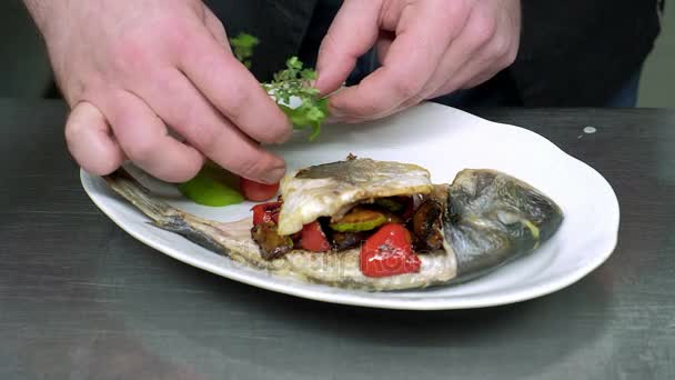 Speisen im Restaurant füttern — Stockvideo