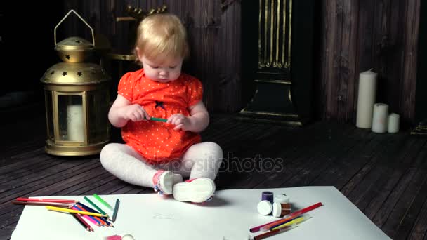 Girl with blue eyes watercolor painting — Stock Video