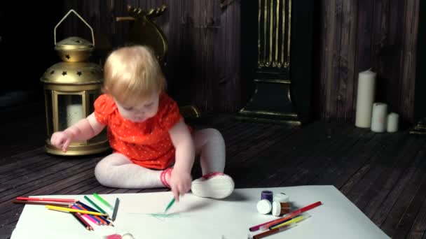 Menina com olhos azuis aquarela pintura — Vídeo de Stock