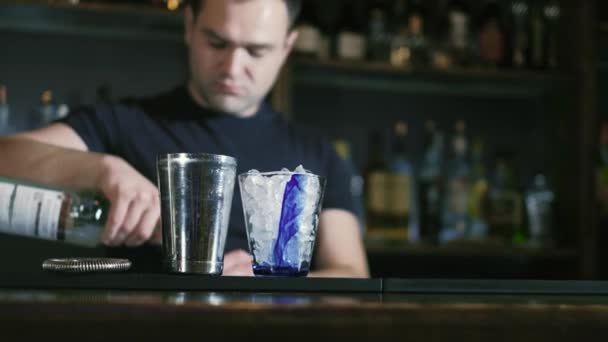 El barman está preparando un cóctel en el bar del club nocturno 4k — Vídeos de Stock