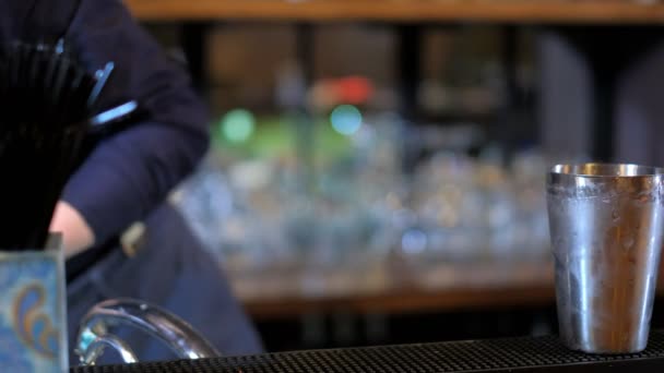 专家酒保在酒吧里做鸡尾酒 — 图库视频影像