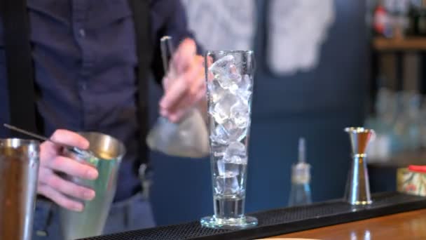 Un barman expert prépare un cocktail au bar — Video