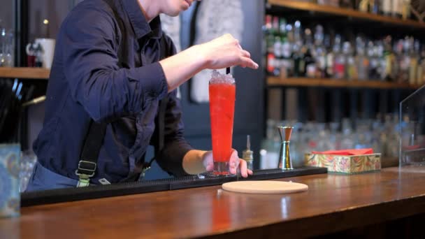 Ahli bartender membuat koktail di bar — Stok Video