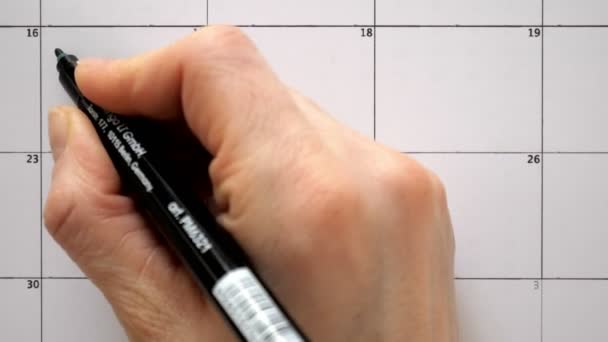 Firma el día en el calendario con un bolígrafo, dibuja un día festivo — Vídeos de Stock