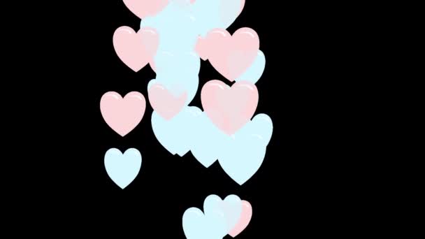 Coeurs volants sur un fond transparent. Animation illustrée 2d 