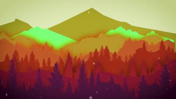 Le mouvement de la forêt dans le contexte des montagnes. Animation illustrée 2d — Video