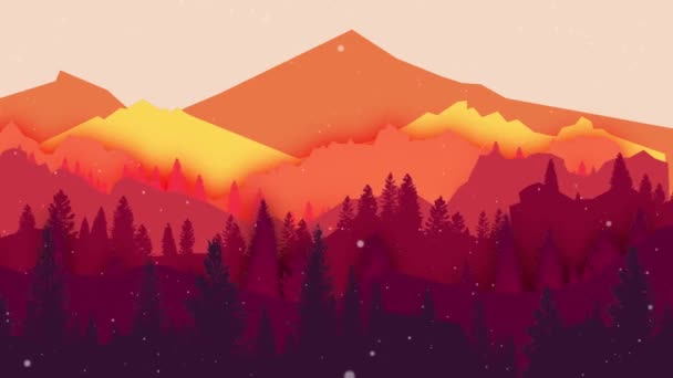 Skogens rörelse mot bergens bakgrund. 2d illustrerad animation — Stockvideo