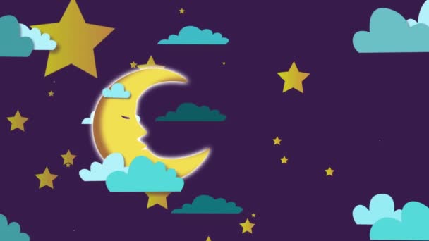 Cartoon animation of the night sky with the movement of clouds and the moon, abstract background. motion video — Stock Video