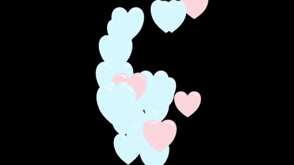 Flying hearts on a transparent background. 2d illustrated animation — 비디오