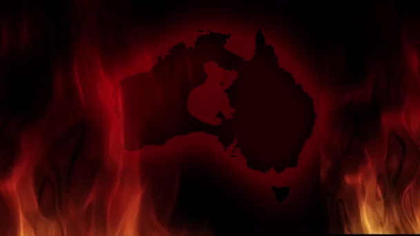 Ogień w Australii. Wideo w ruchu wektor ilustracji. — Wideo stockowe