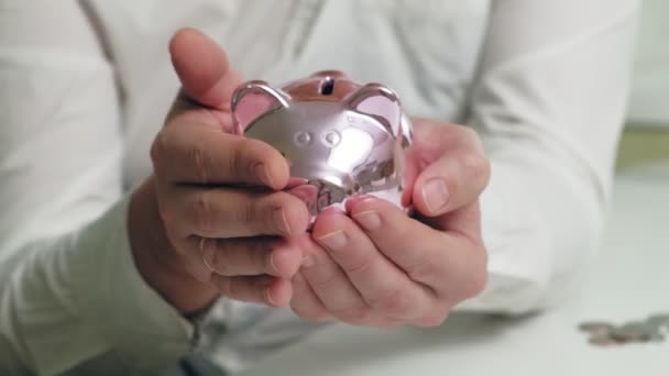 Piggy Bank cochon rose. Investissements et affaires. L'homme et l'argent — Video