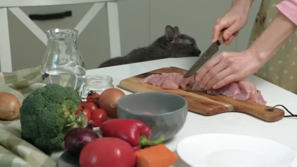 Opskæring af kød på brættet . – Stock-video