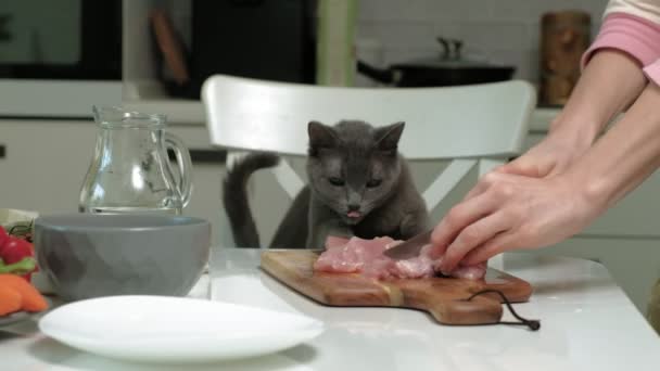 Corte de carne no tabuleiro . — Vídeo de Stock