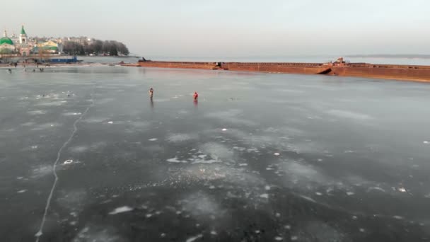 Zimowe połowy. wideo z powietrza — Wideo stockowe