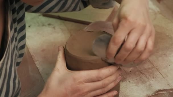 Het werk van een keramist. aardewerk maken — Stockvideo