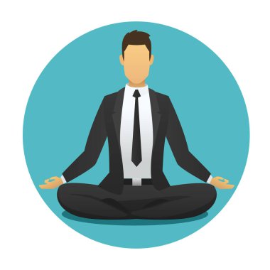 Yoga poz simgesi ile rahatlatıcı office adam