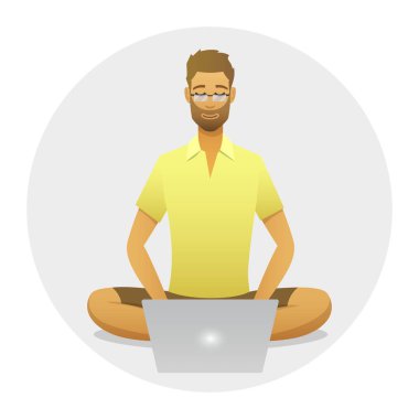 Adam bir yoga poz tarzı ile iş yerinde rahatlatıcı