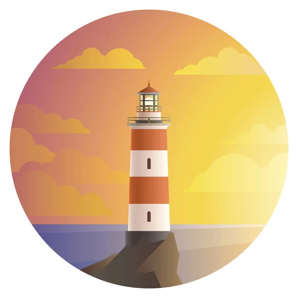 Lighthouse with landscape in round icon — Stock Vector