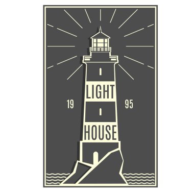 Deniz feneri retro siyah beyaz logo.