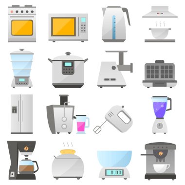 Büyük elektrikli mutfak aletleri modern simge kümesi