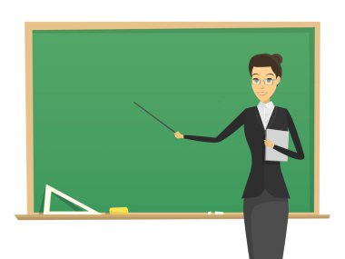 Yazı tahtası ile çizgi film kadın öğretmen