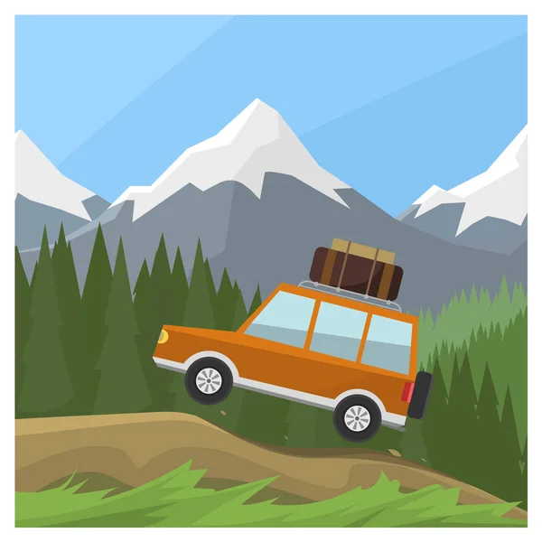 Jeep rides on off-road trail — Stock Vector