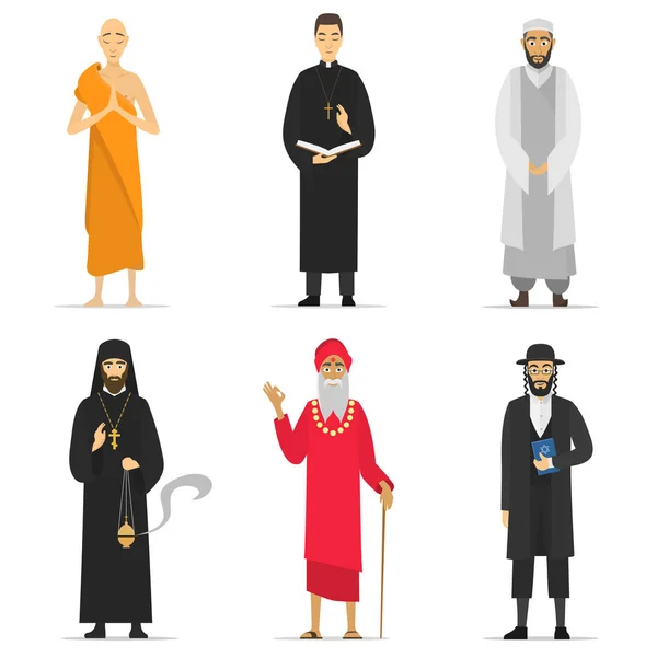 Ministros de religión aislados. Monjes y sacerdotes . — Vector de stock