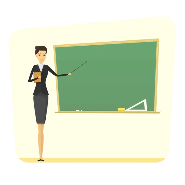 Dessin animé enseignant féminin avec tableau noir — Image vectorielle