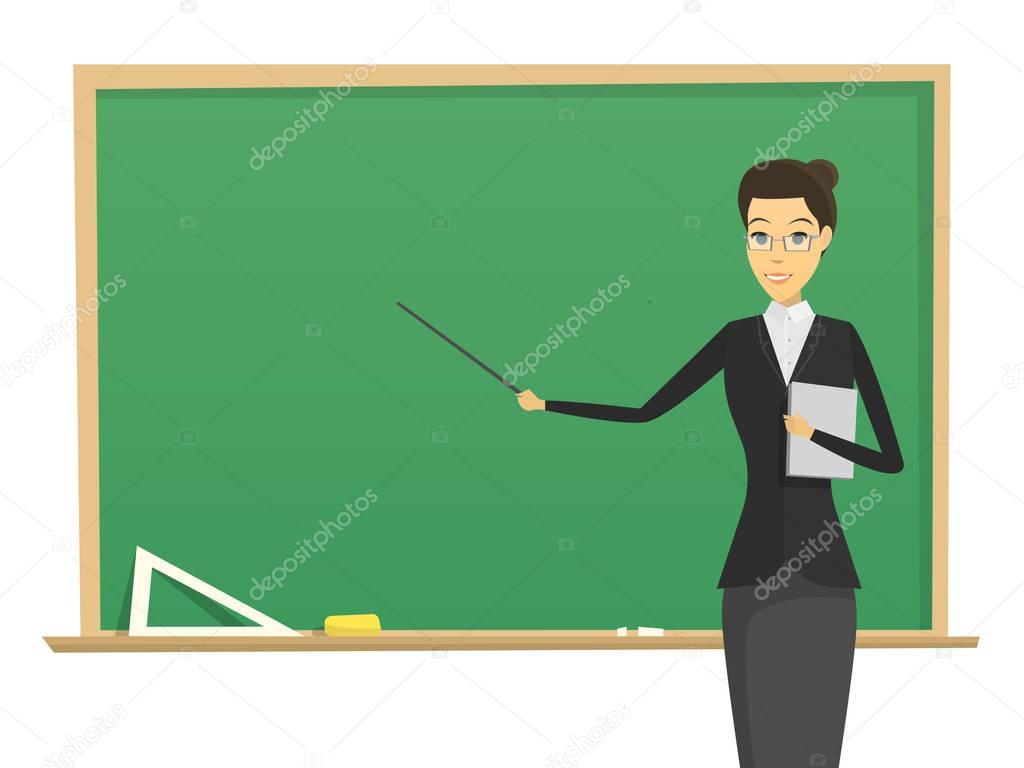 Cartoon female teacher with blackboard